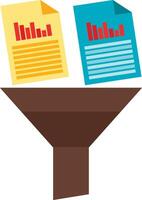 Two papers on a table with a funnel vector