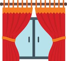 A red curtain with a window and a door vector