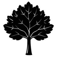 Black Tree Silhouette Graphic With Leaves And Branches On White Background vector