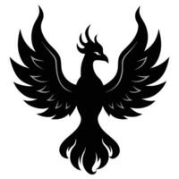 Black Silhouette Of Phoenix Bird Rising Wings Open Mythological Creature Design vector