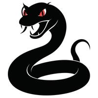 Cartoon Snake Illustration In Black With Red Eyes Isolated On White Background vector