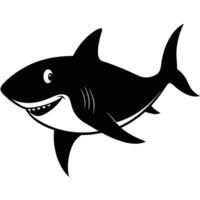 Cartoon Shark Smiling Black And White Illustration Graphic Design Element vector