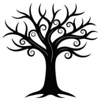 Stylized Black Tree Illustration With Swirling Branches On White Background vector