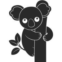 Minimalist Koala Illustration Climbing A Tree Branch With Leaves Graphic vector
