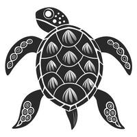 Sea Turtle Black And White Illustration With Decorative Shell Pattern vector
