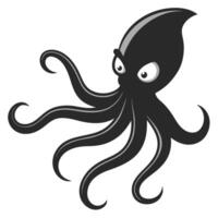 Cartoon Squid Illustration With Grumpy Expression And Glossy Texture On White Background vector