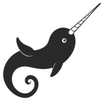 Black Silhouette Of A Narwhal With Spiraled Tail Isolated On White vector