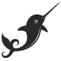 Minimalist Narwhal Illustration With Swirling Tail Design On White vector