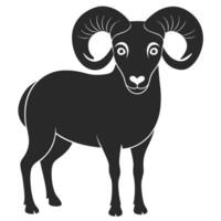 Isolated Black Silhouette Of A Ram With Large Horns On White Background vector