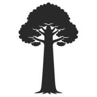 Simple Tree Silhouette Tall Trunk And Full Crown In Black And White vector