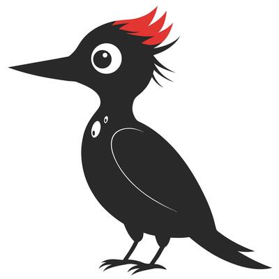Cartoon Woodpecker Illustration With Red Crest Isolated On White Background