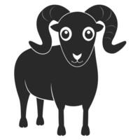 Minimalist Silhouette Illustration Of A Ram With Large Horns On White vector