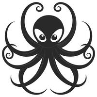 Black Octopus Cartoon With Swirls And Large Eyes Isolated On White vector