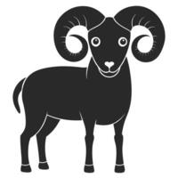 Silhouette Illustration Of A Standing Ram With Large Curved Horns On White Background vector