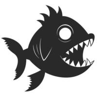 Monochrome Piranha Illustration With Sharp Teeth And Dangerous Appearance vector