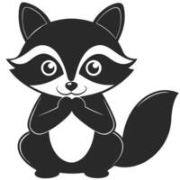 Adorable Raccoon Illustration Minimalist Black And White Design Cute Animal Graphics vector