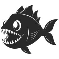 Black And White Cartoon Piranha Fish With Sharp Teeth Illustration vector