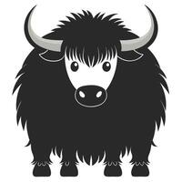 Monochrome Illustration Of A Furry Yak With Horns Isolated On White Background vector