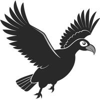 Black Bird Illustration Isolated Flapping Wings Graphic Design Element vector