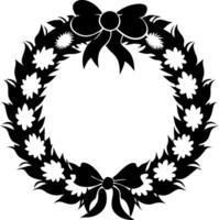 A black and white wreath with flowers and bows vector