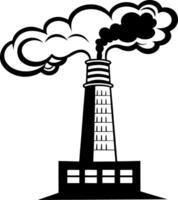 Black and white factory with smoke coming out of it vector