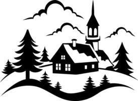 Winter scene with church and trees vector