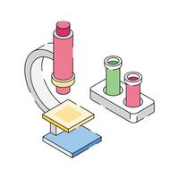 Lab microscope with vial stand, icon designed in isometric outline style vector