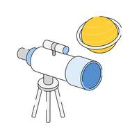 A handy isometric icon showing telescope with space planet vector