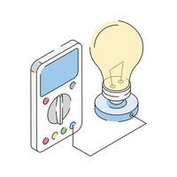 Creatively designed isometric outline icon showing voltmeter with bulb vector
