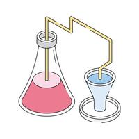 An isometric icon showing distillation beaker with funnel vector