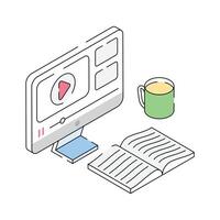 Here is an isometric outline icon showing course concept vector