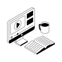 Here is an isometric outline icon showing course concept. vector