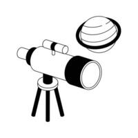 A handy isometric icon showing telescope with space planet. vector