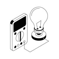 Creatively designed isometric outline icon showing voltmeter with bulb. vector