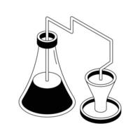 An isometric icon showing distillation beaker with funnel. vector