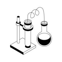 Easy to edit isometric style icon showing lab distillation setup. vector