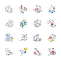 Get this amazing isometric collection of science and lab experiment icons vector