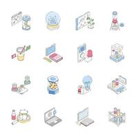 Premium bundle of science and lab study isometric style icons vector