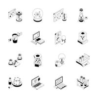 Premium bundle of science and lab study isometric style icons, vector
