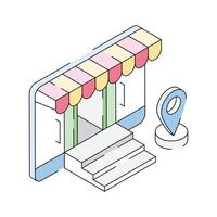 Have a look at this amazing isometric outline icon showing online shop location vector