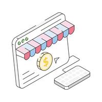 An amazingly designed isometric style icon of ecommerce website vector