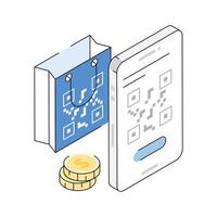 Get a glimpse of this isometric outline icon of qr payment vector
