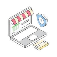 Ready to use isometric outline icon showing online secure shopping vector