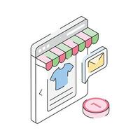 Visually appealing isometric outline icon depicting ecommerce message vector