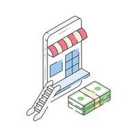 Here is a premium isometric outline icon of mobile purchase vector