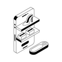 An editable isometric style icon showing phone shopping. vector