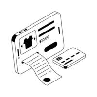 Visually appealing isometric outline icon depicting card purchase. vector