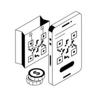Get a glimpse of this isometric outline icon of qr payment. vector
