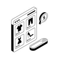 Easy to edit isometric style icon showing shopping site. vector
