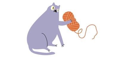 Cute funny domestic cat with happy charming playful expression and a ball of thread vector